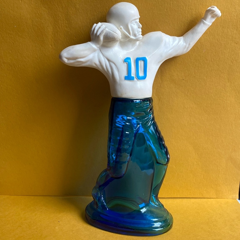 Vintage Avon Bottle - football player Pass Play Sure Winner Bracing 5 oz - Empty